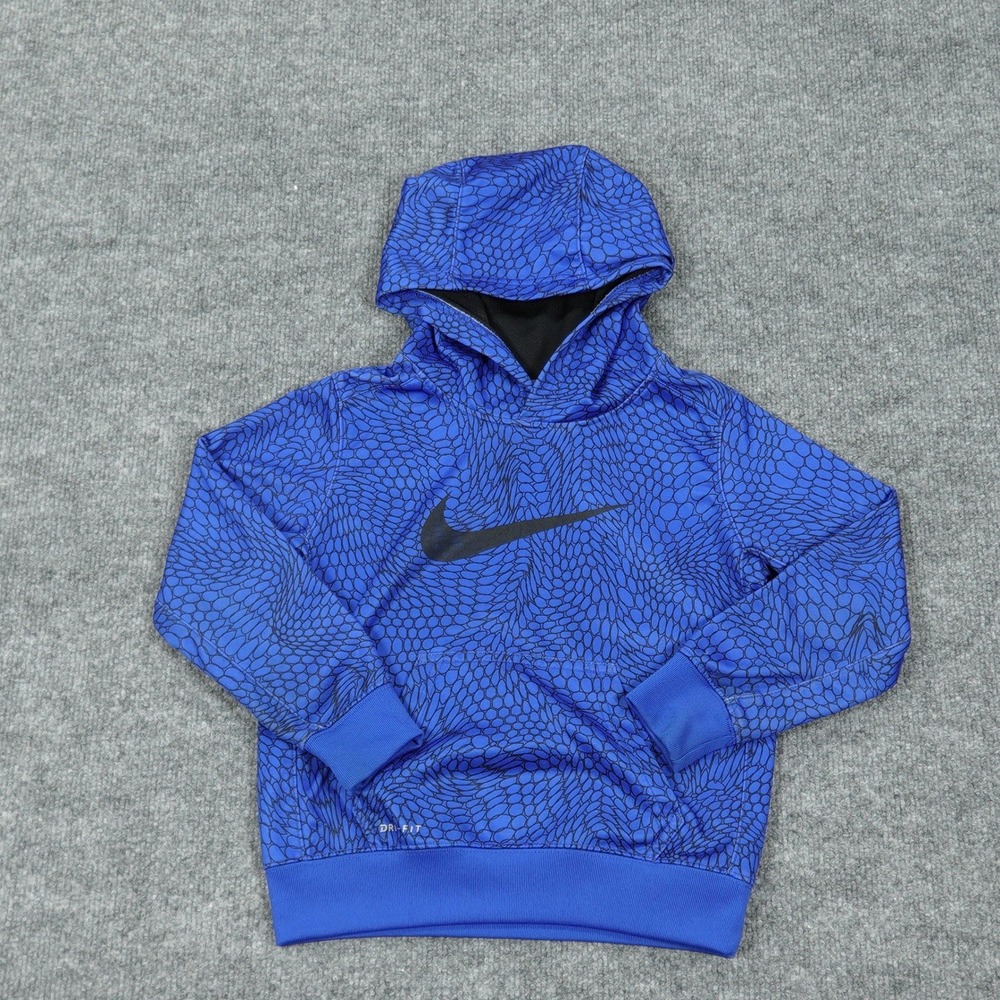 Nike Hoodie Boys XS Blue Dri-FIT Geometric Print Pullover Sweatshirt